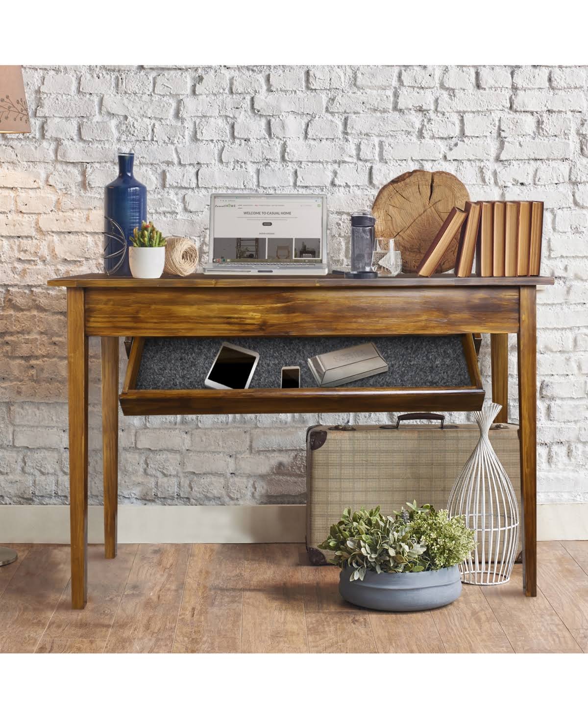 Casual Home Kennedy Console Table with Concealed Drawer, Concealment Furniture, Warm Brown