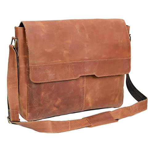 18 inch Vintage Leather Full Flap Messenger Handmade Bag Laptop Bag Satchel Bag Padded Messenger Bag Brown (messenger brown)