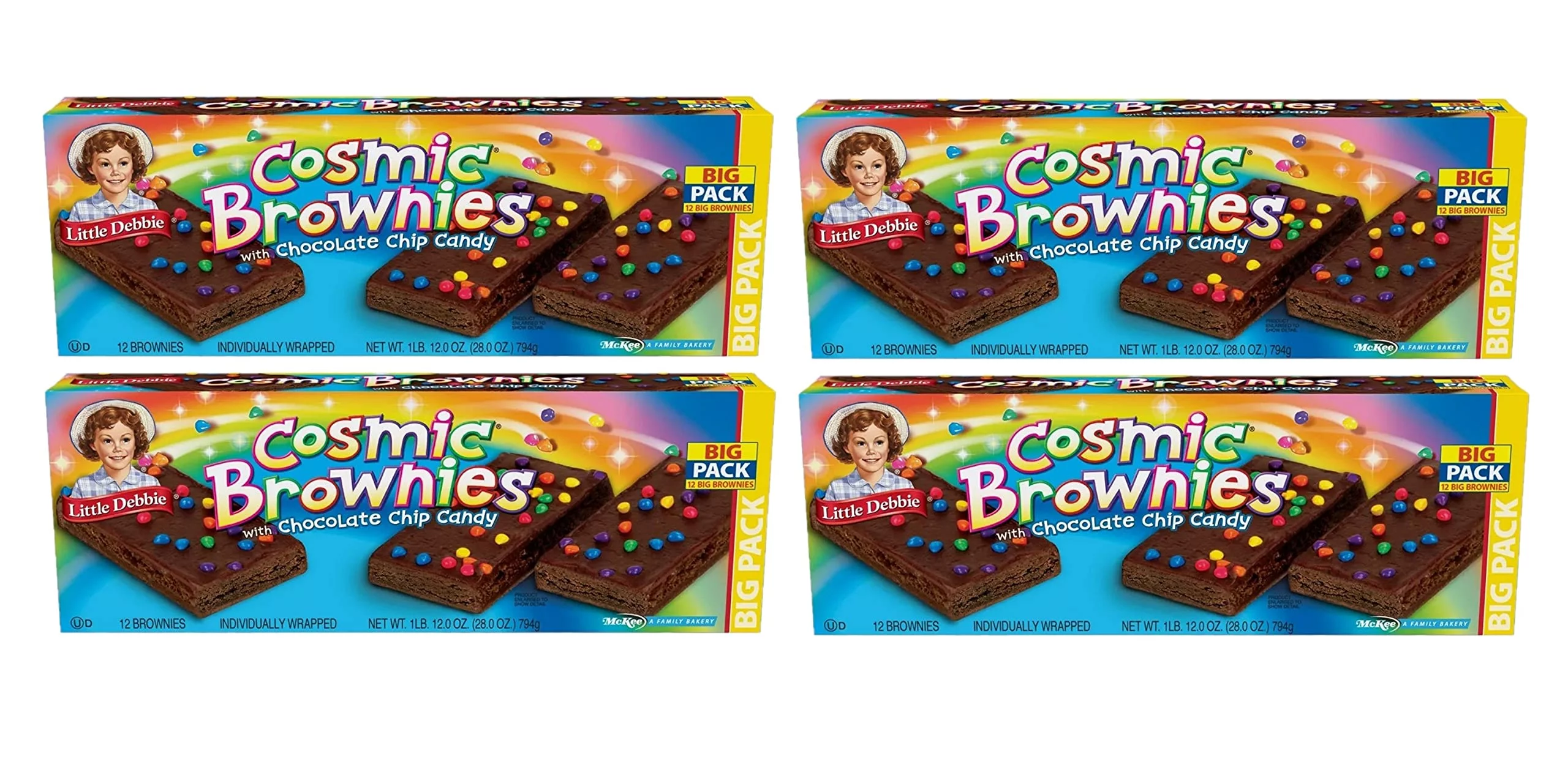 Little Debbie Cosmic Brownies, 4 Big Pack Boxes, 48 Individually Wrapped Brownies with Chocolate Chip Candy