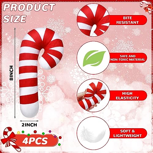 Jenaai 4 Pcs Christmas Catnip Cat Toy 8 Inch Candy Cane Cat Chew Toy Resistant Catnip Filled Toys Chew Kick for Kitten Cat Indoor Interactive Stuffed Teething Chew Pillow Xmas Lover Gifts