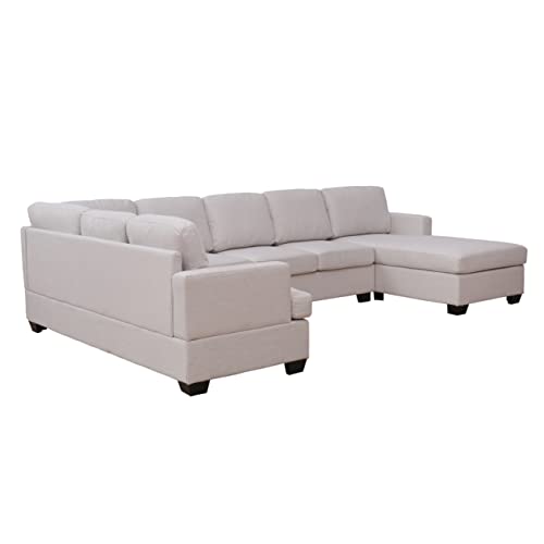 Modern Large Upholstered U-Shape Sectional Sofa, Extra Wide Chaise Lounge Couch, Beige Living Room Furniture
