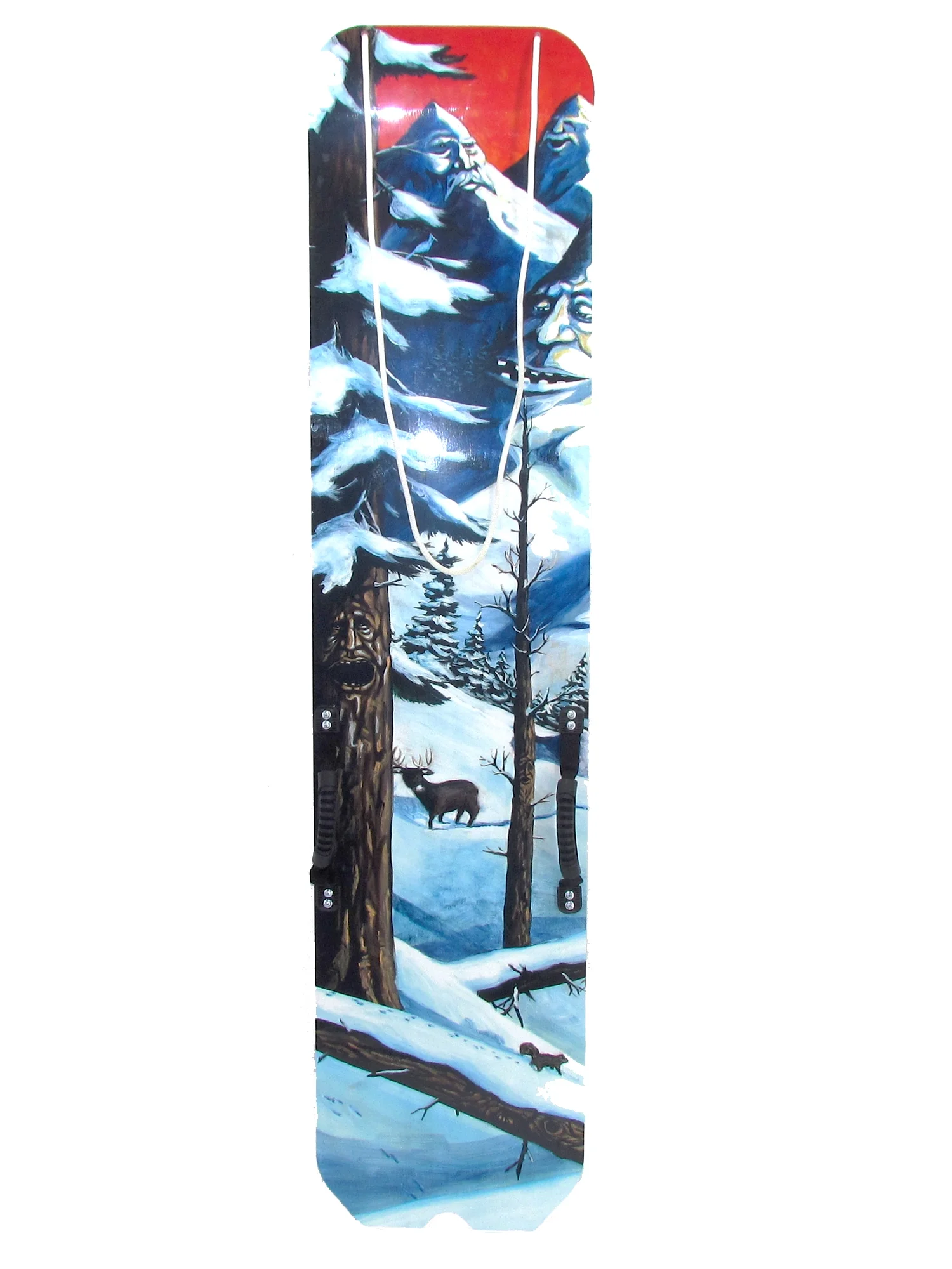 Humanity High Performance 5' wooden Snow Sled, toboggan with rope, handles and a snowboard plastic surface