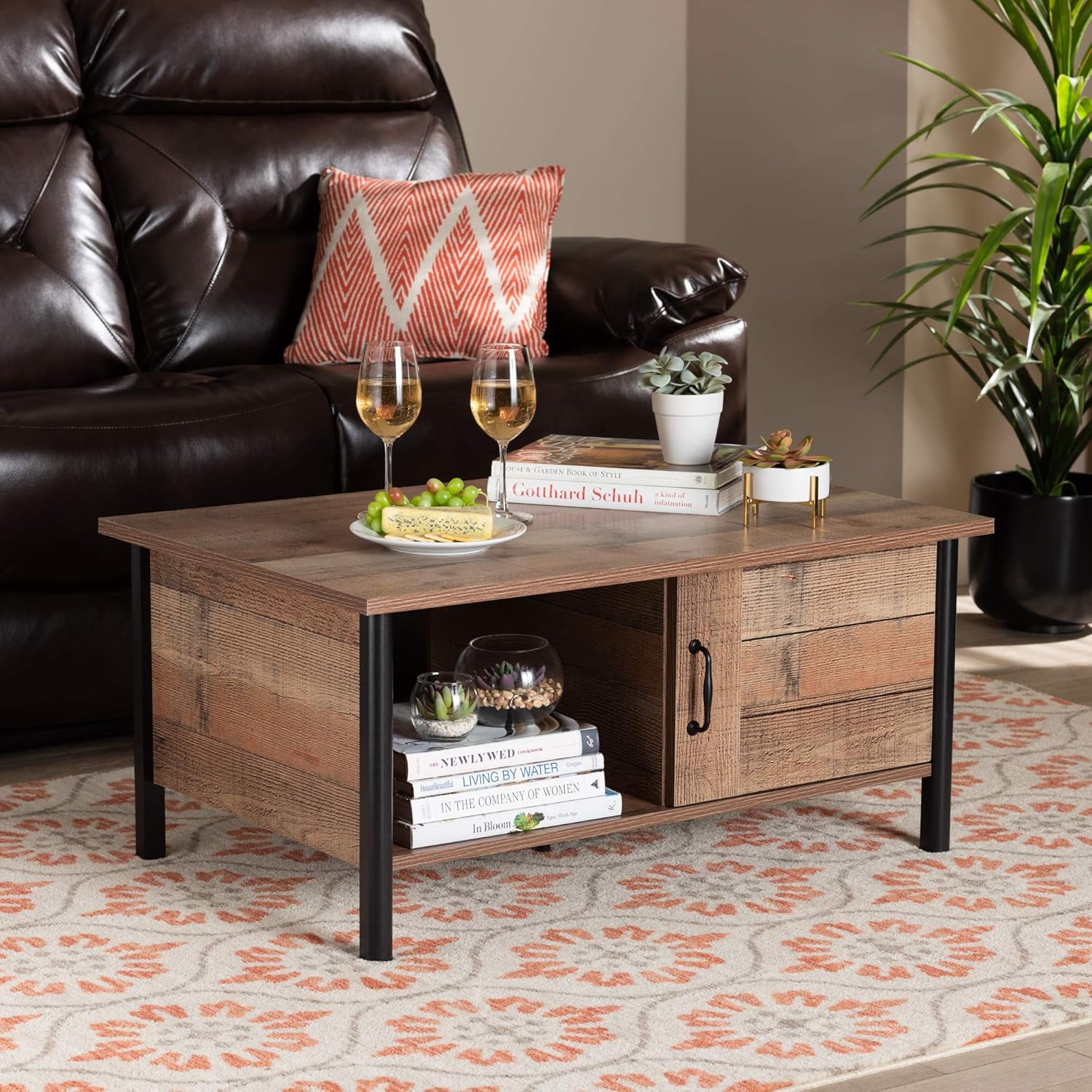 Baxton Studio Vaughan Coffee Tables, Oak Brown/Black