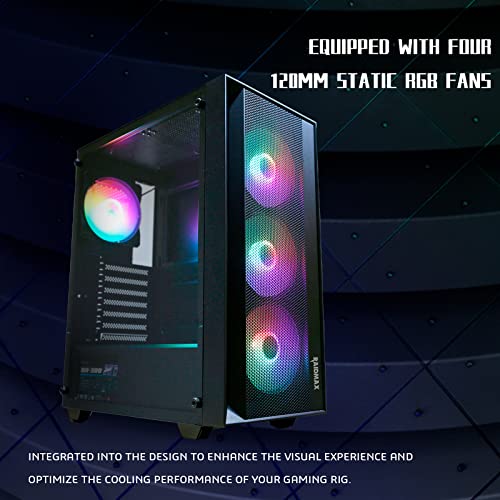 RAIDMAX V100 Gaming Case with 4 Pre-Installed Rainbow Fans, ATX Mid Tower Case, Gaming PC Black (V100TBS)
