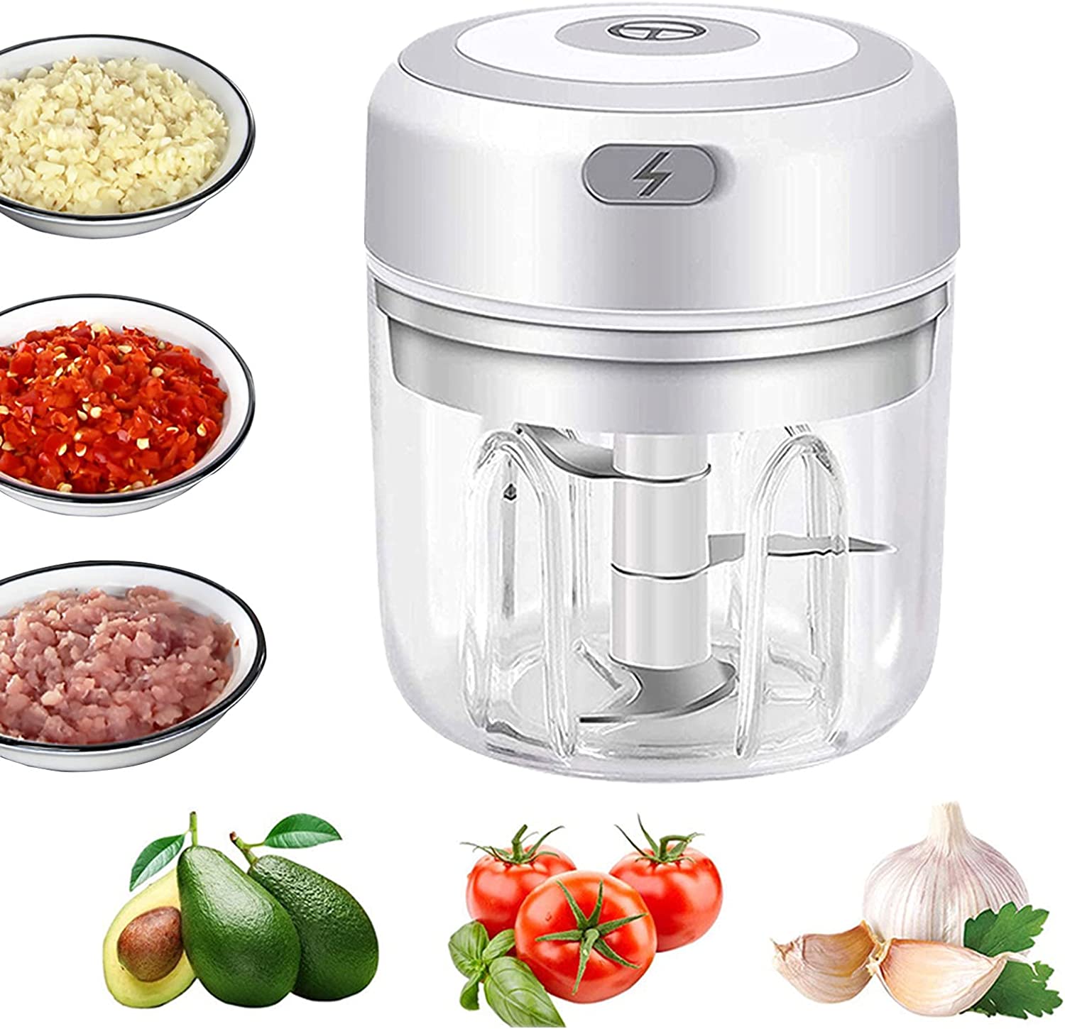 Electric Mini Garlic Chopper,Portable Mini Mincer Electric Food Processor, 250ml Mini Baby Food Maker Presses for Chili Onion Meat Spices Chopper Blender Machine