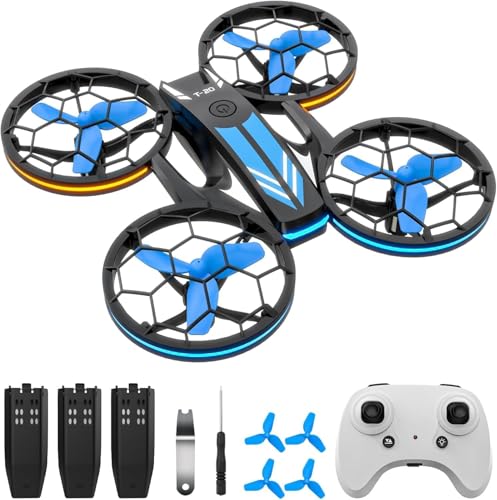 Mini Drones for Kids - RC Drone with Auto Hovering and Headless Mode, Quadcopter with LED Light, Propeller Full Protect, 3D Flips, 3 Batteries, Remote Control, Best Toys Gifts
