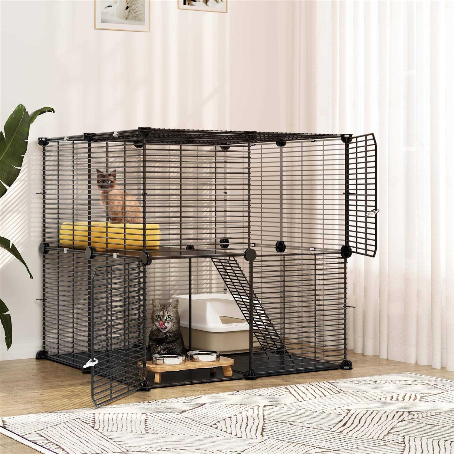 YITAHOME Cat Cage 2 Tier Indoor Cat Kitten Cage DIY Pet Playpen Metal Kennel - Pet Supplies online store