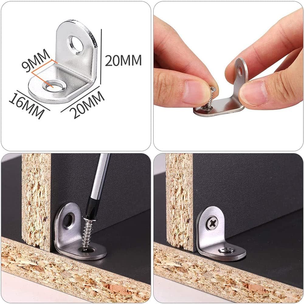 20 Pcs Corner Braces Small L Shaped Brackets Stainless Steel Fastener L Brace Joint Right Angle Bracket with 40 Pieces Screws for Wood Shelf Furniture Shelf Desk(20x20x16mm )