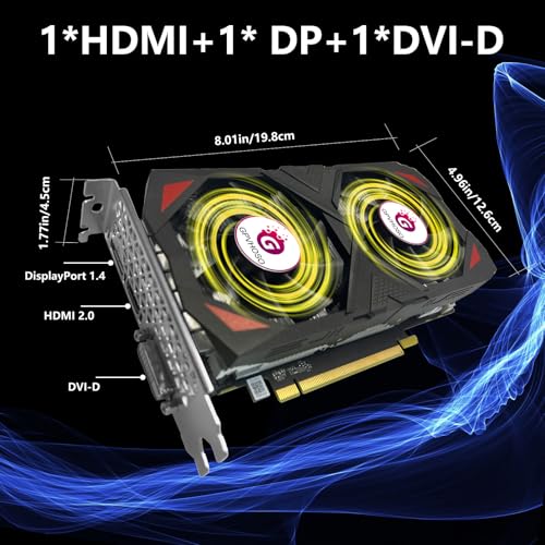 GTX 1060 6GB Graphics Card GDDR5 192Bit 4K VR Ready Video Cards with Dual Cooling Fans, Support Direct X12 PCIe3.0 * 16 HDMI DVI DP, High Performance for Gaming and Creative Work