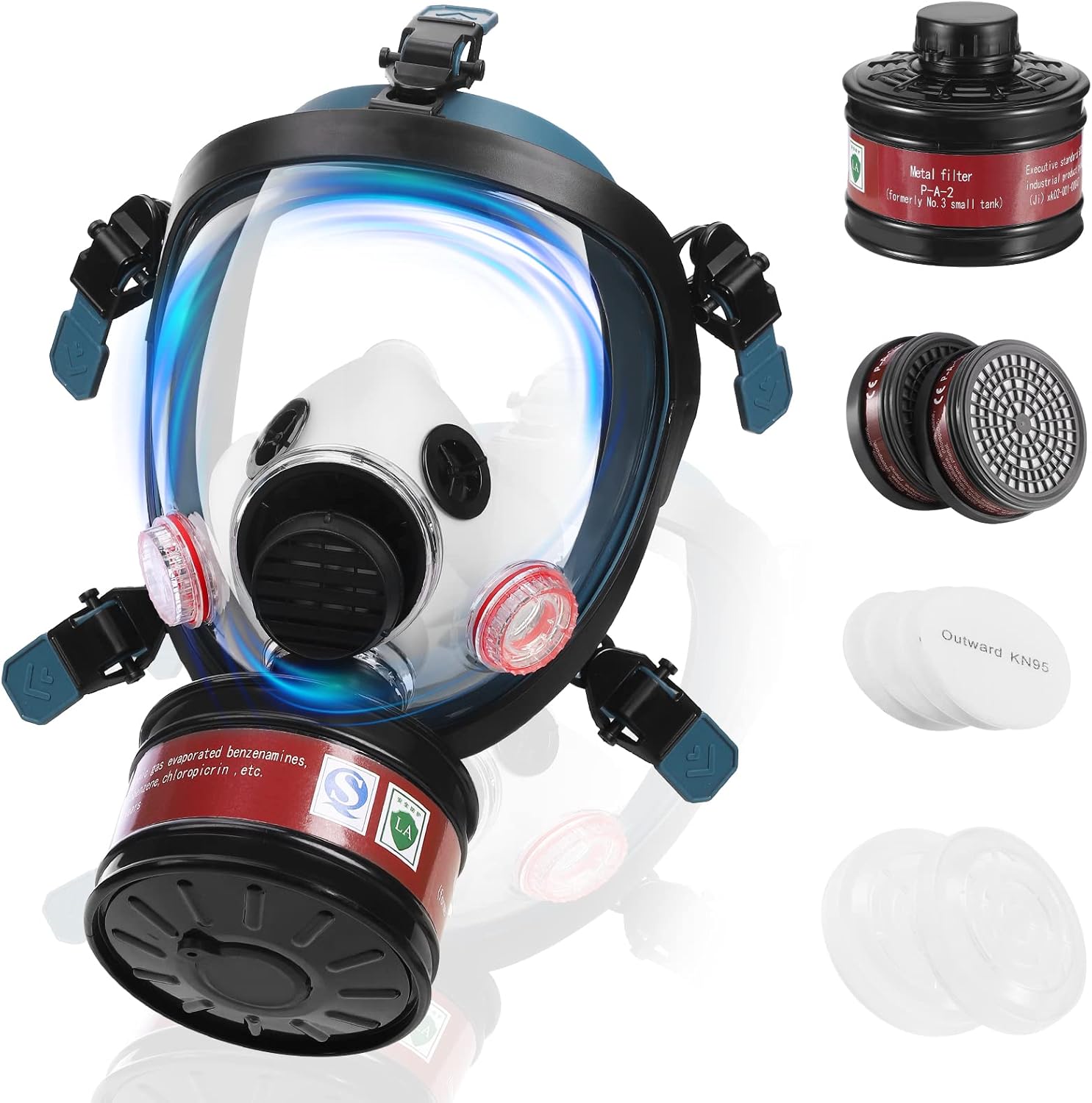 Gas Mask, Full Face Gas Masks Survival Nuclear with 40mm Activated Carbon Filter, Reusable Silicone Respirator Mask for Gases, Organic Vapor, Chemical & Particulate, 1 Year Manufacturer Warranty