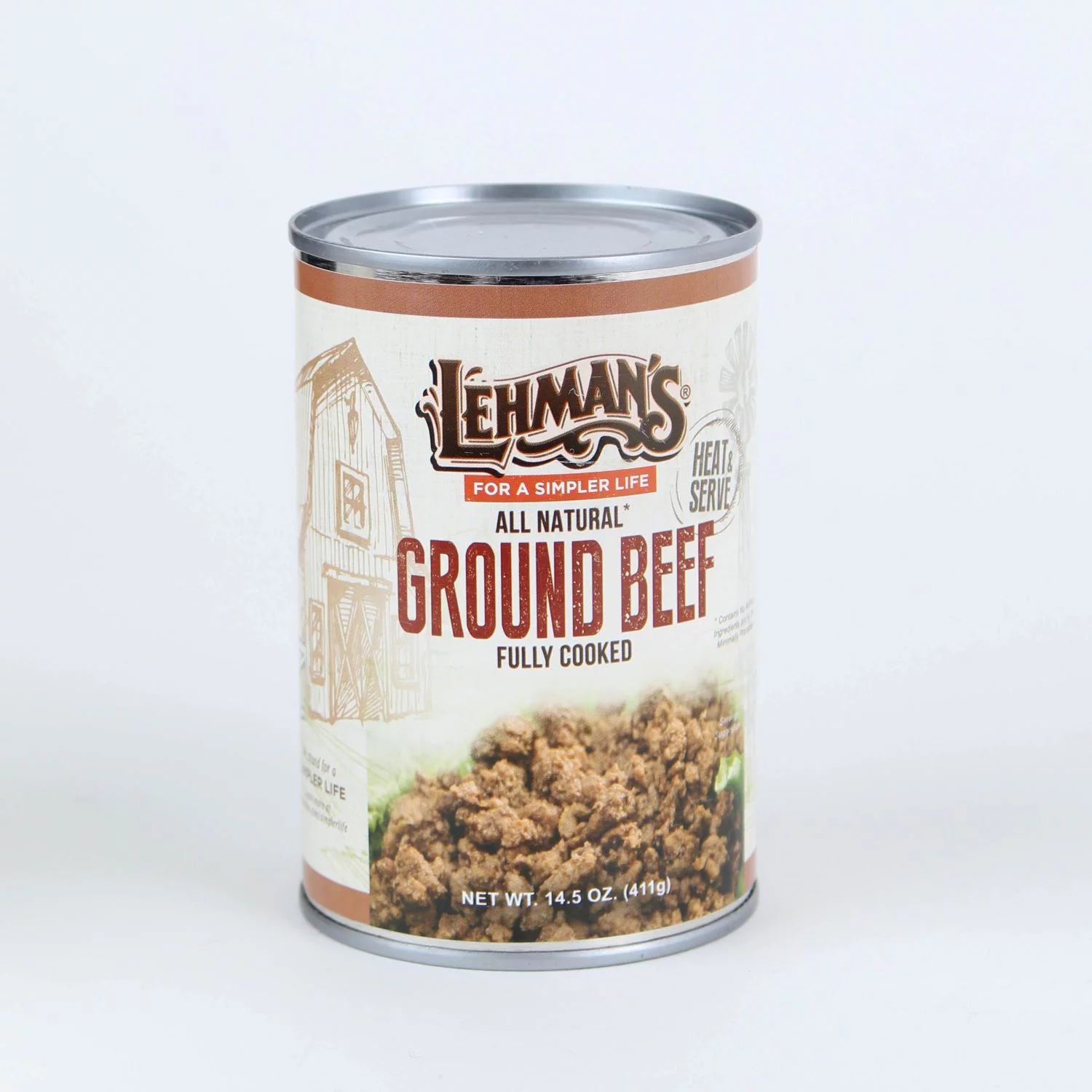 Lehman's All-Natural USA Made Ready to Eat Canned Ground Beef Meat, 14.5 Oz, Case of 24