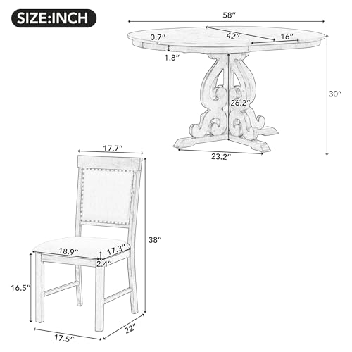 5-Piece Farmhouse Wood Dining Table Set, Rectangular Counter Height Table with 4 Upholstered Dining Chairs for 4 Persons, Dining Room Table Set for Small Places (Brown-16)