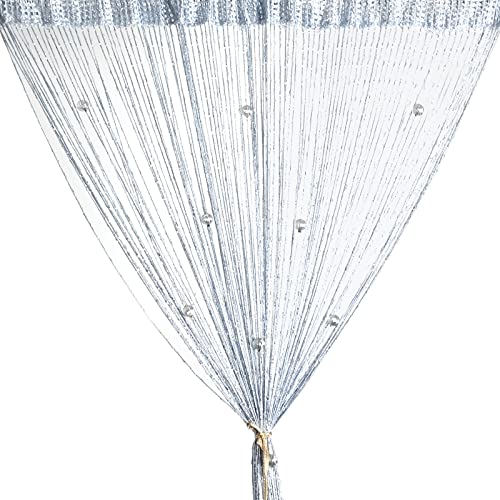 Door String Bead Curtain Wall Panel Fringe Window Room Divider Blind Home Patio Bedroom Decorative Tassel Screen Ribbon Strings Strip Silver Thread Screen for Wedding Coffee House (Grey)