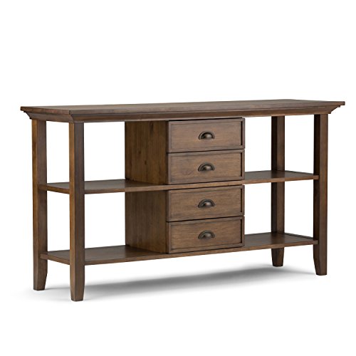 SIMPLIHOME Redmond SOLID WOOD 54 inch Wide Console Sofa Table in Hickory Brown with Storage, 4 Drawers and 4 Shelves, for the Living Room Entryway and Bedroom