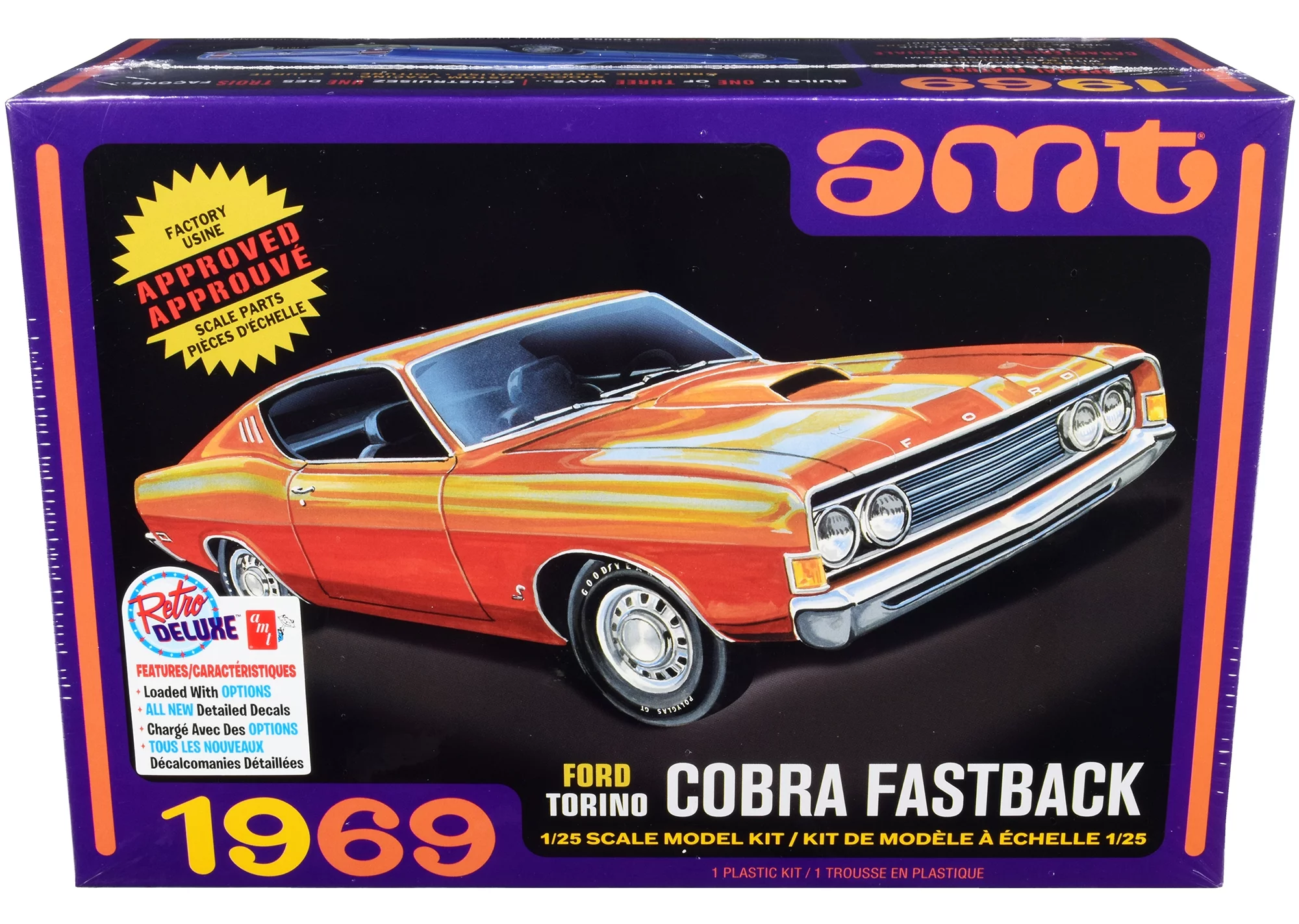 AMT Skill 2 Model Kit 1969 Ford Torino Cobra Fastback 3-in-1 Kit 1/25 Scale Model