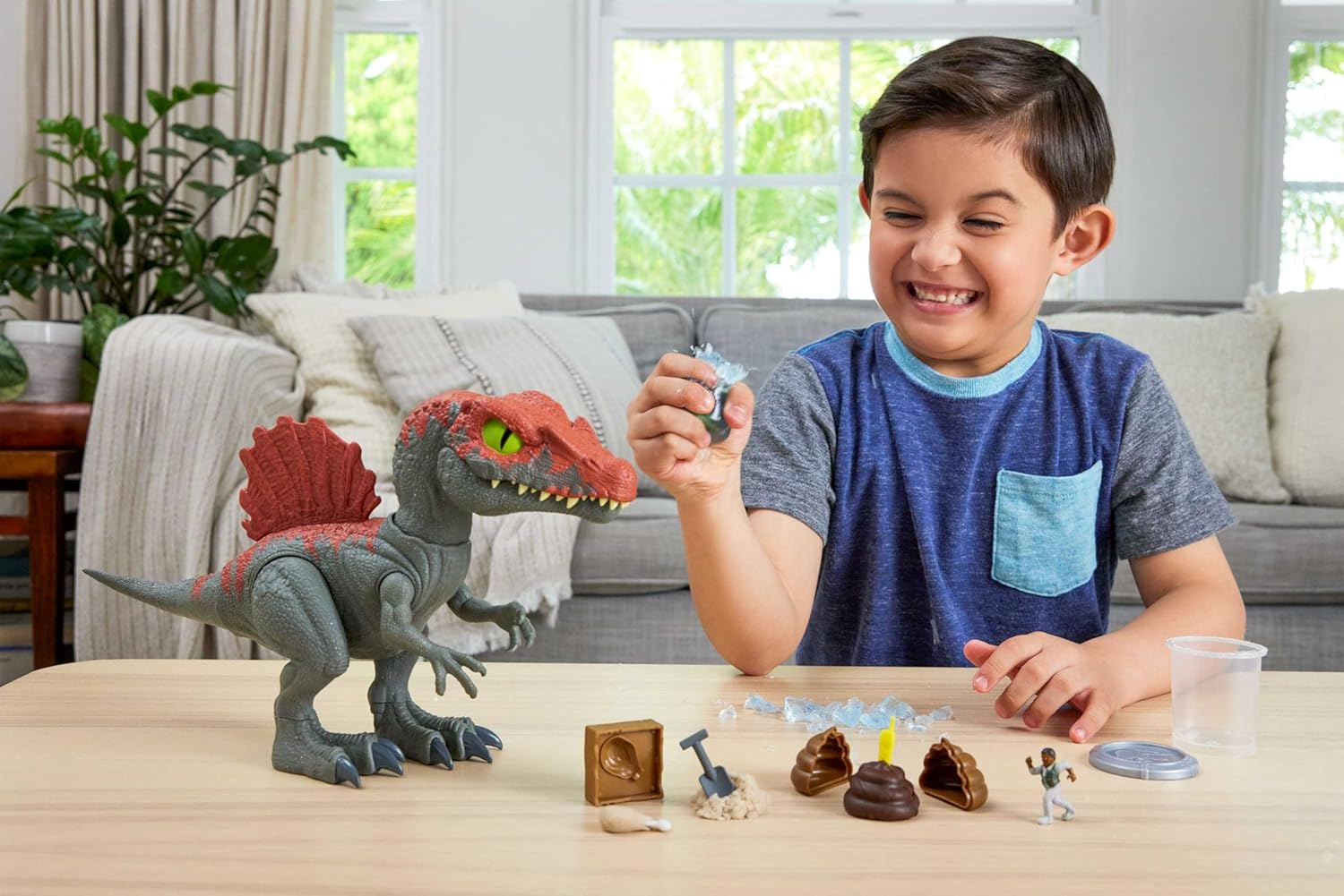 Mattel Jurassic World Cage Crasher Spinosaurus Dinosaur Action Figure & Unboxing Toy, Sand & Gel & Dough, Breakout & Discovery & Rescue Play