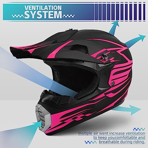 Youth Adult Motocross Dirt Bike Helmet DOT Approved ATV Motorcycle Full Face Helmet Kids Four-Wheeler Offroad Street MX Helmet with Gloves,Goggles,Face Shield 4-Piece Set