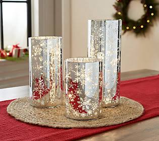S/3 Illuminated Snowflake Hurricanes by Valerie ,Silver