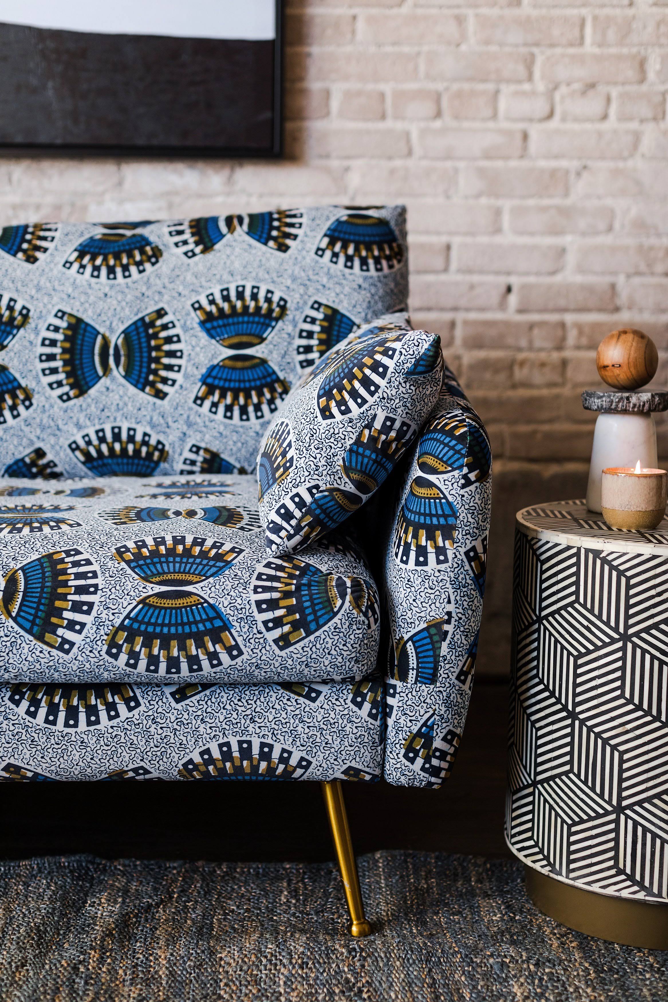 Albany Park Ekaabo Modern Armchair - Ankara West African Ademi Velvet / Gold