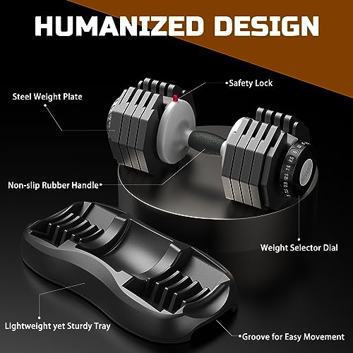 ATIVAFIT Adjustable Dumbbell Set, 55LB Dumbbell Weights Set, 10 in 1 Free Weights Fast Adjusted by One Hand, Dumbbells with Safety Lock, Anti-Slip Handle and Tray for Home Gym Workout Fitness Strength Training