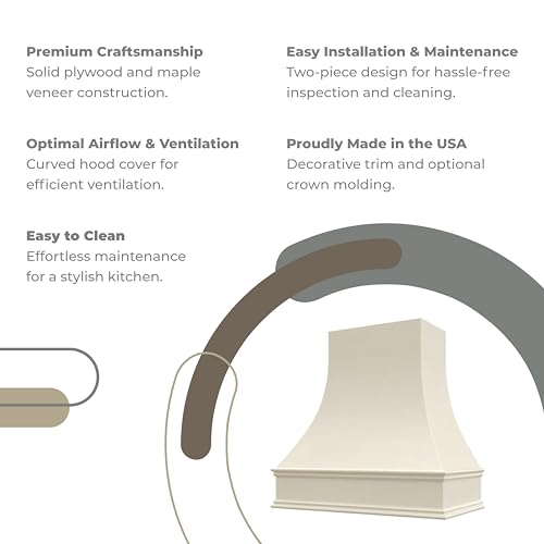 Riley & Higgs Curved Front Black Range Hood Cover With Decorative Molding - Wall Mounted Wood Range Hood Covers, Plywood and Maple