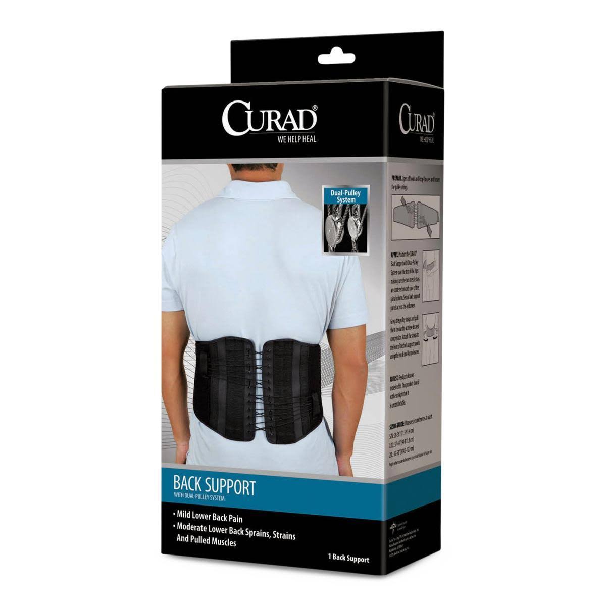 Curad Back Support with Dual-Pulley System, Black, Small/Medium