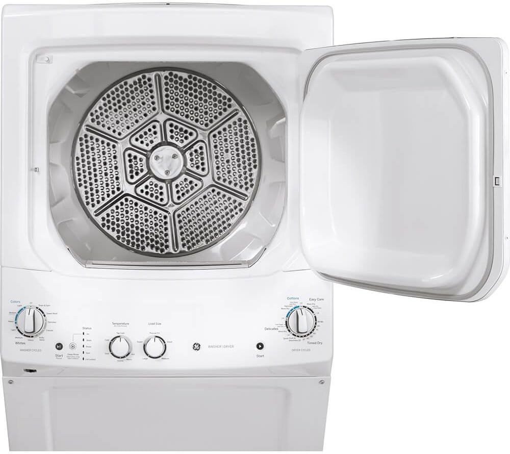 GE GUV27ESSMWW Unitized Spacemaker 3.8 Washer with Stainless Steel Basket and 5.9 Cu. Ft. Capacity Long Vent Electric Dryer, White