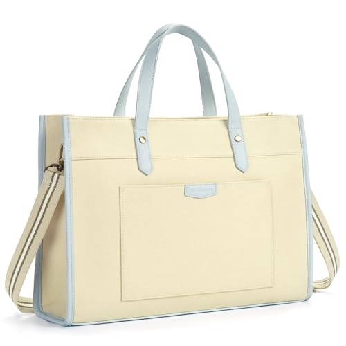 Missnine Laptop Tote Bag Canvas Laptop Bag 15.6 inch Work Shoulder Bags Casual Briefcase Handbag for Travel, Office, College (Black+Brown)