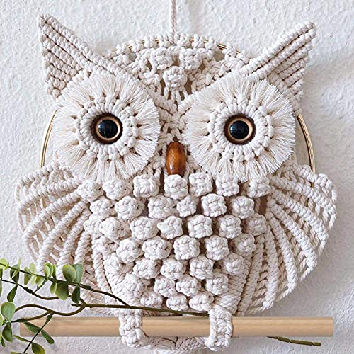 Owl Macrame Wall Hanging, Bohemian Hand Woven Boho Tapestry Owl Macrame Wall Art Decor for Living Room Office Bedroom Home Decor Small Large Small