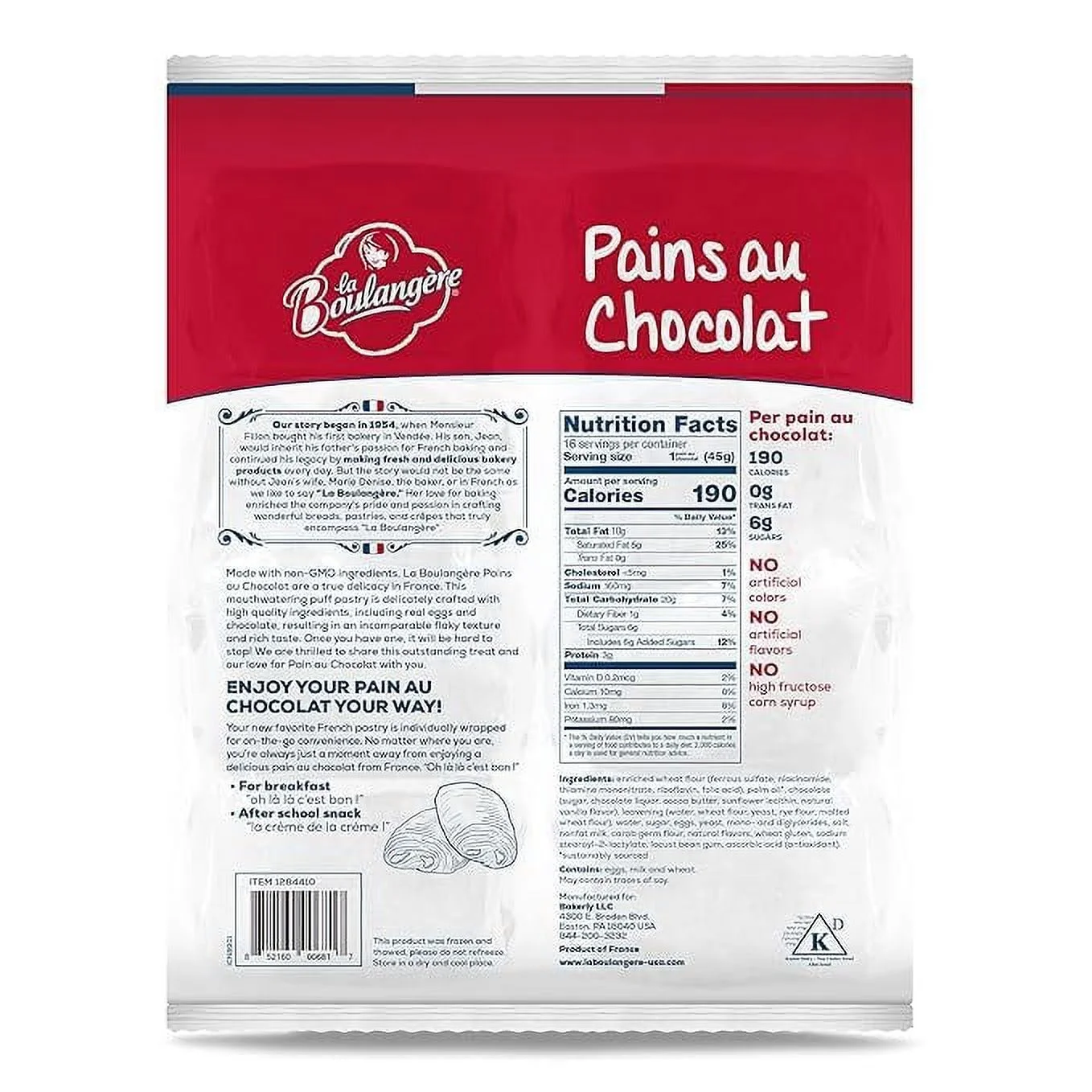 La Boulangere Pains Chocolat, Chocolate Croissants, Individually Wrapped, 16-Count (Pack Of 2)