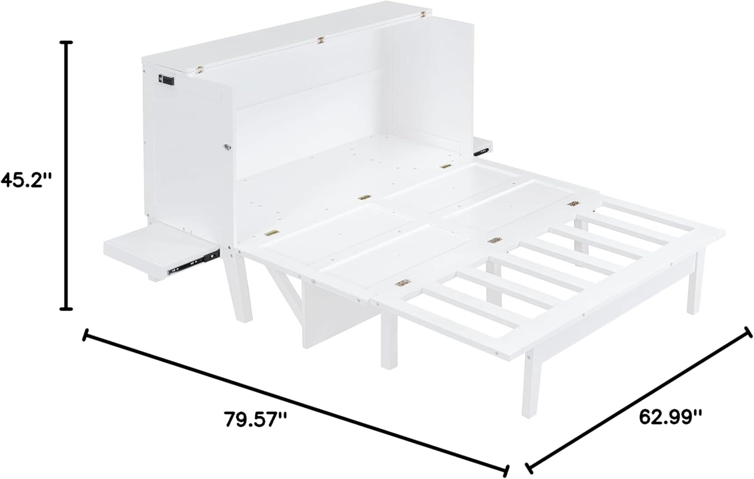Queen Size Murphy Bed with USB Port & Removable Shelves for Bedroom, Living Room, Foldable Canbinet Bedframe w/Wooden Slat Support, No Spring Box Needed, White