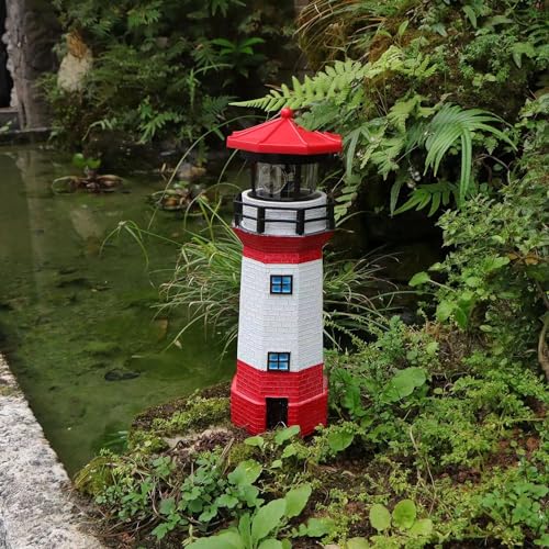 Red Solar Lighthouse, Rotating LED Lighthouse Decorative Lights, Courtyard Waterproof Landscape Lights, Outdoor Solar Lights Resin Crafts As Gifts for Friends.