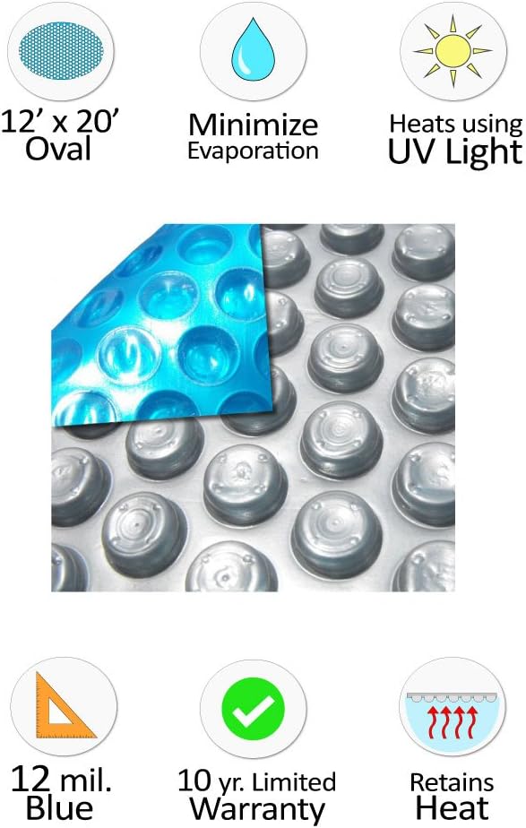 MidWest Canvas Space Age 12-Foot-by-20-Foot Oval Solar Cover | 12 Mil | Heating Blanket for In-Ground and Above-Ground Swimming Pools | Place Bubble-Side Facing Down in Pool