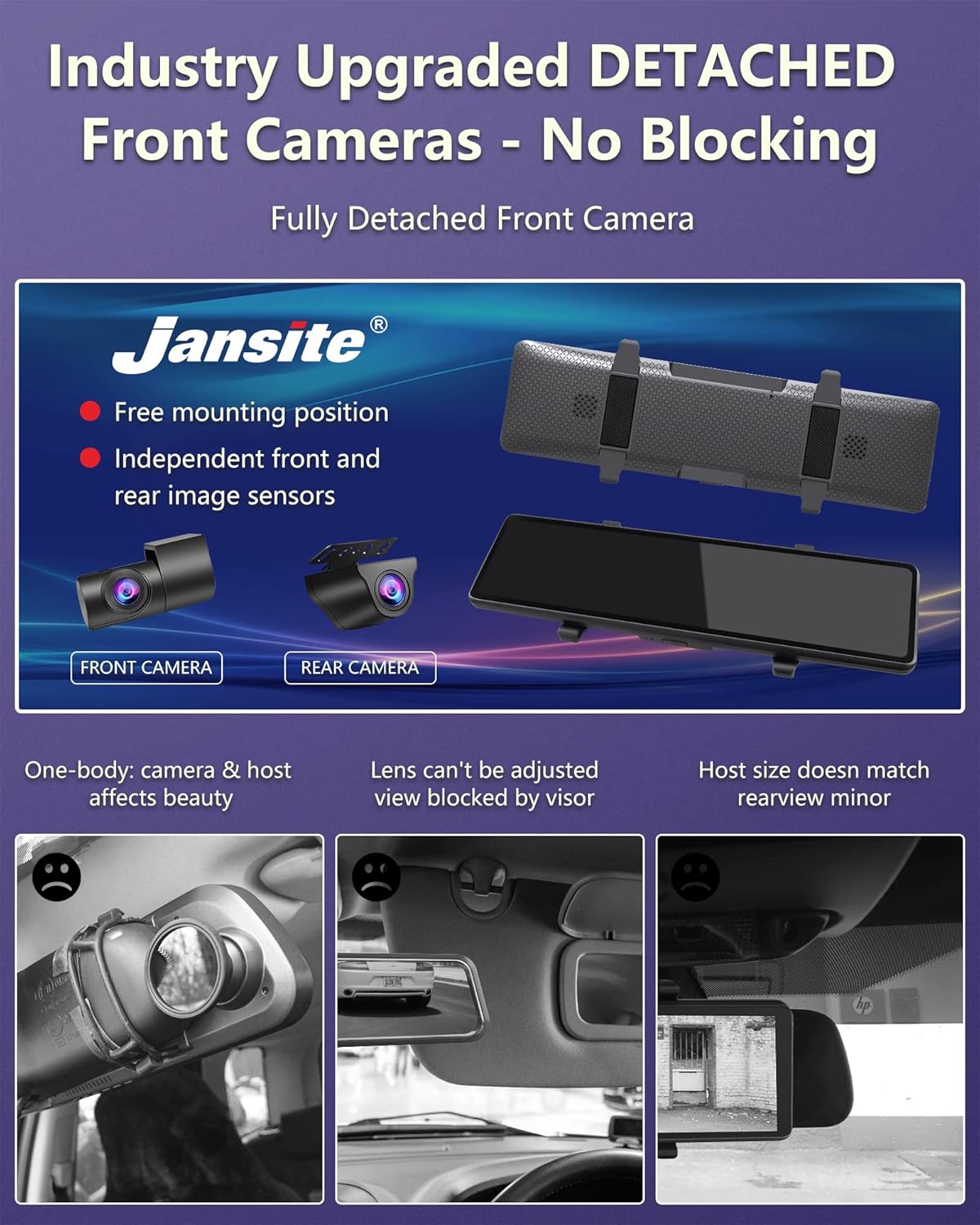 【Newest Detached】 Mirror Dash Cam with Detached Front Camera 11 Rear View Mirror Camera Front and Rear FHD 1080P Waterproof Backup Camera Full Touch Screen for Car with Night Vision,Parking Assist