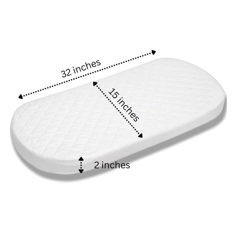 Bassinet Cradle Mattress Pad (Oval, 13X31) for Newborn Comfort Breathable Easy Clean Hypoallergenic Waterproof Made in USA