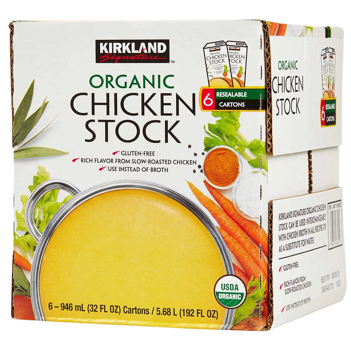 Kirkland Signature Organic Chicken Stock 32 Fluid Ounce (Pack of 6)