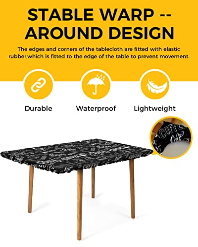 Fitted Square Table Cover, Rustic Farm Wood Grey Brown Vinyl Rectangle Tablecloth, Elastic Edge Waterproof Wipeable Washable Stretch Square Table Cover, 24x36 Inch