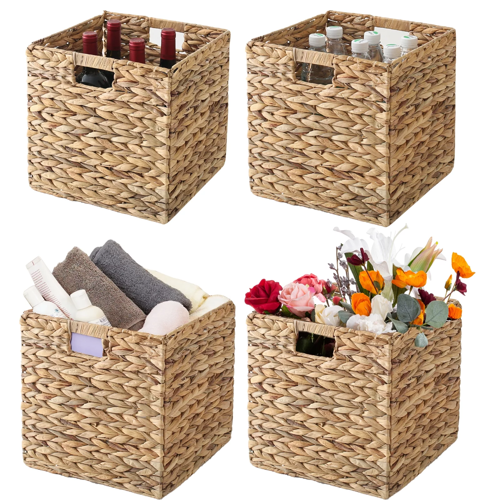 CHOSHOME Water Hyacinth Storage Baskets Wicker Cube Baskets  12X12x12 4  PACK