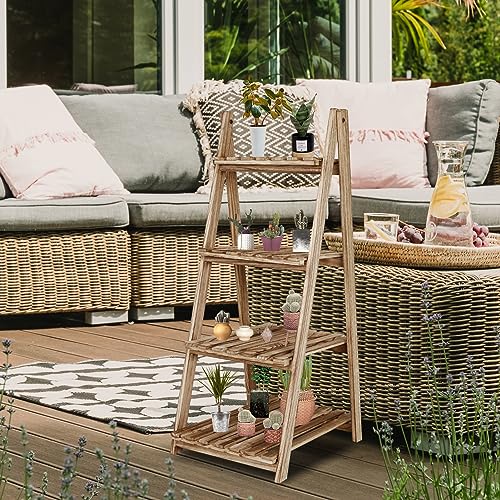 Ladder Shelf, Non-collapsible Ladder Shelf 4-Tier Ladder Shelf, Wood Plant Shelf, Decorative Shelves, Flower Display Storage Rack for Living Room, Home Office, Kitchen, Bedroom