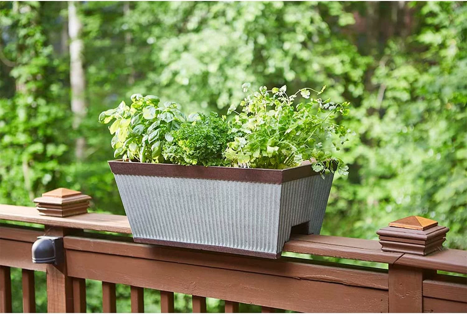 Southern Patio 24 Inch Westlake Outdoor Deck Rail Textured Resin Garden Flower Herb Planter w/ UV Protectors, Rustic Galvanized, 054818