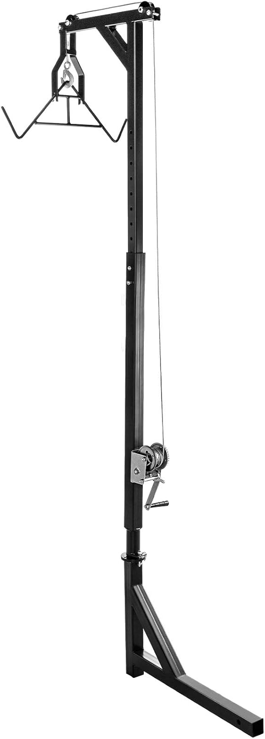 VEVOR Hitch Mounted Deer Hoist, 400lbs Capacity Hitch Game Hoist, 2'' Truck Hitch Deer Hoist with Winch Lift and Gambrel Set, Adjustable Height, Heavy Duty Steel Mounted Hanger for Hunting, Loading