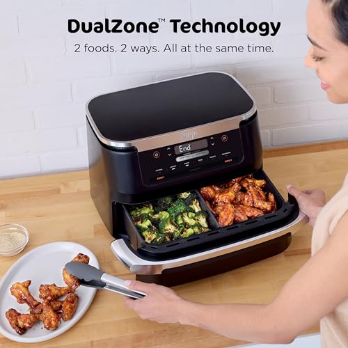 Ninja Foodi 10QT 6-in-1 DualZone Smart XL Air Fryer, 2 Independent 5QT Baskets, Smart Cook Thermometer, Match Cook, Smart Finish, Air Fry, Roast, Bake, Dehydrate, Reheat, Grey, DZ550