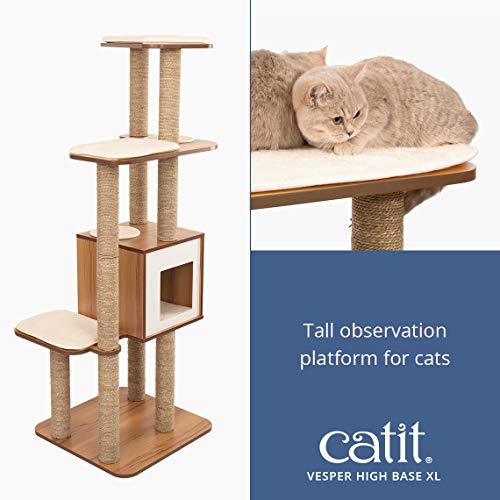 Catit Vesper High Base Extra Large Cat Tree, Cat Furniture, 52060, Walnut