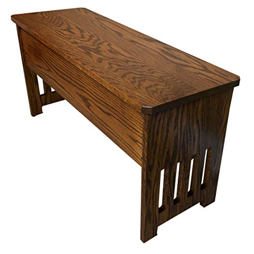 RRD Wooden Storage Bench – Mission Style Entryway Bench w/Flip Top Lid – Solid Rustic Quartersawn Oak Dining Bench w/Slats – Anti-Slam Hinges Wood Bench (48'', Rustic Quartersawn Oak, Seely Stain)