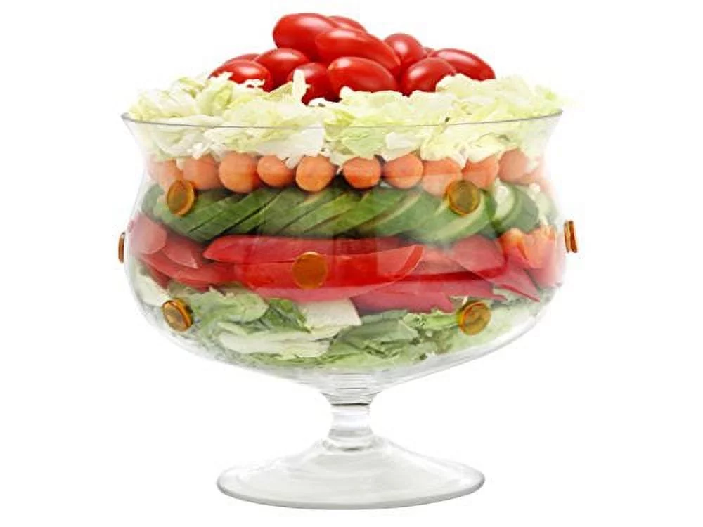 GAC Glass Trifle Bowl, Elegant Footed Glass Fruit Bowl with Gold Glass Dots, Size - 8 Inch