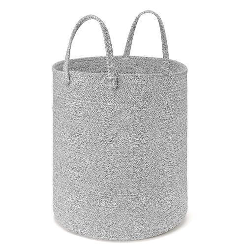 Baby Laundry Basket Hamper,Woven Cotton Rope Pink Laundry Basket Nursery Hamper Bin Storage Basket for Girls Kids Living Room Bedroom Cute Boho Tall Woven Rope baskets for Clothes Blanket Toys Large