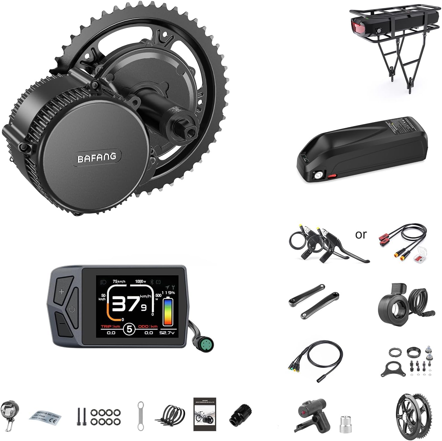 BAFANG Ebike Conversion Kit,BBS02 BBSHD Mid Drive Kit with Battery(Optional) Gear Sensosr for BB68-73MM Moutain Bike,Commuter Bike,Trike(EKD01,48V20AH Shark Battery)