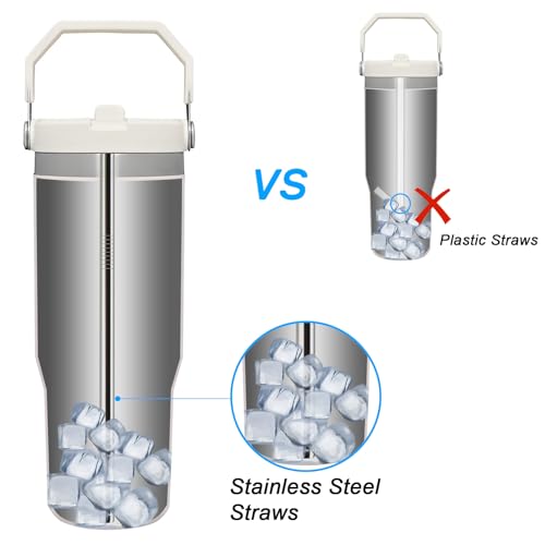 Metal Straws Reusable for Stanley Iceflow Flip 30oz Tumbler,6 Pack Replacement Stainless Steel Straws with 2PCS Straw Cleaner Brush for Stanley Accessories (Stainless Steel, for Stanley Iceflow 30oz)