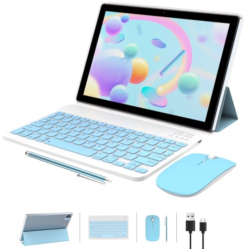 Tablet 10 Inch Android Tablet, 2 in 1 Tablets, Include Keyboard Mouse Case Stylus, 64GB ROM+8GB RAM 1TB expandable 2MP+8MP Dual cameras, 5G WIFI-6 Bluetooth 6000mAh Battery 10.1