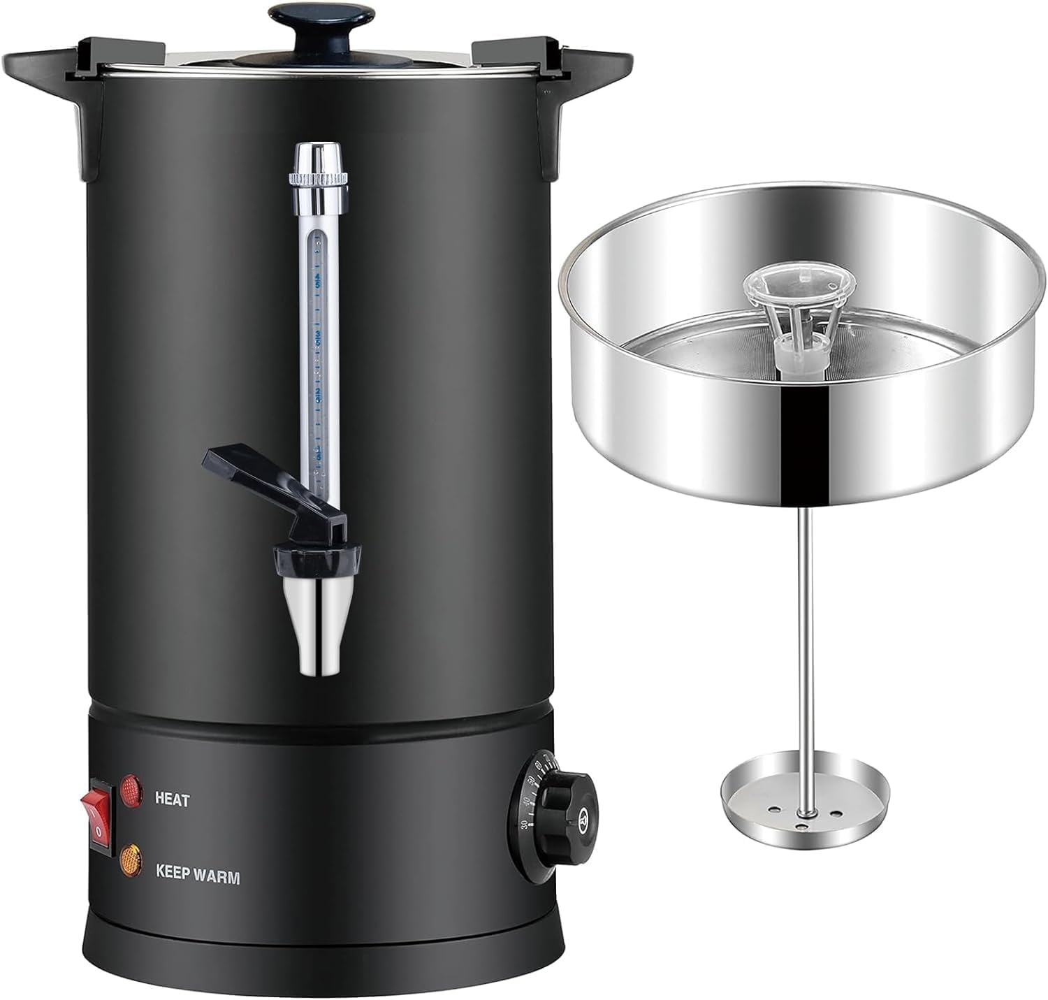 Commercial Coffee Urn 304 Grade Stainless Steel Percolate Coffee Pot Coffee Maker Hot Water Urn 1600W Hot Drink Dispenser for Catering, 50-Cup 8 L (Black)